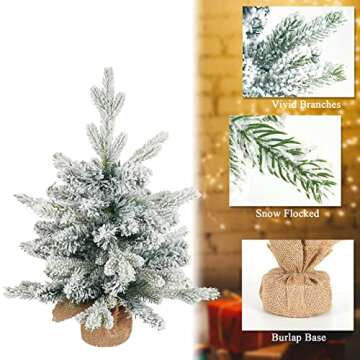 Diahom Tabletop Christmas Tree Artificial Mini Small 18 inches Snow Flocked Xmas Pine Tree for Table Desk Home Christmas Decor