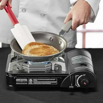 Chef Master Portable Butane Camping Stove, Piezo Ignition 7,650 BTU Output, Wind-Guard Portable Stov...