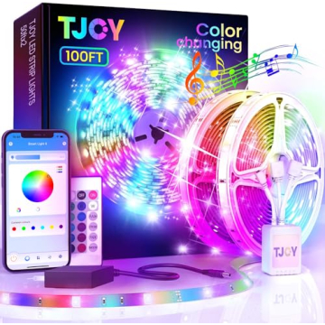 TJOY 100ft Bluetooth LED Strip Lights - Music Sync & App Control for Ambient Lighting