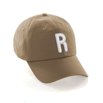 Daxton Classic Baseball Dad Hat Embroidered Initial Letters Cap - Khaki, Letter R