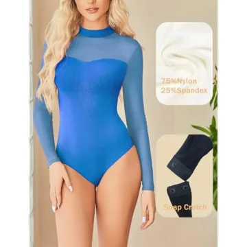 Trendy Mock Turtle Neck Sheer Bodysuit for Women