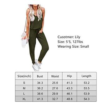 REORIA Women Summer Casual Sleeveless Tank Top Elastic Waist Loose Jumpsuit Rompers With Pockets Army Green Small