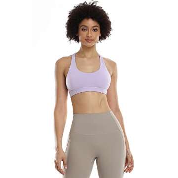 icyzone Padded Strappy Sports Bra Yoga Tops Activewear Workout Clothes for Women (L, Lilac)