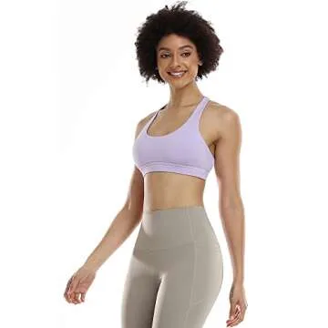 icyzone Padded Strappy Sports Bra Yoga Tops Activewear Workout Clothes for Women (L, Lilac)