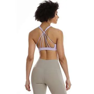 icyzone Padded Strappy Sports Bra Yoga Tops Activewear Workout Clothes for Women (L, Lilac)