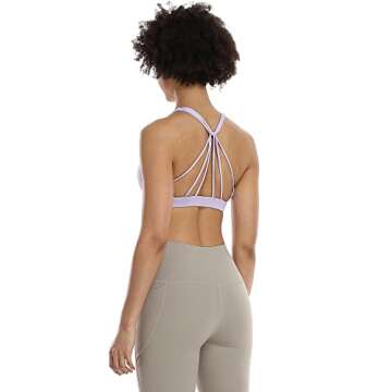 icyzone Padded Strappy Sports Bra Yoga Tops Activewear Workout Clothes for Women (L, Lilac)
