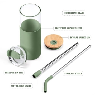 Eco-Friendly 24oz Glass Tumbler with Lids & Straws