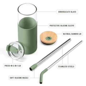 Eco-Friendly 24oz Glass Tumbler with Lids & Straws