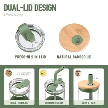 Eco-Friendly 24oz Glass Tumbler with Lids & Straws