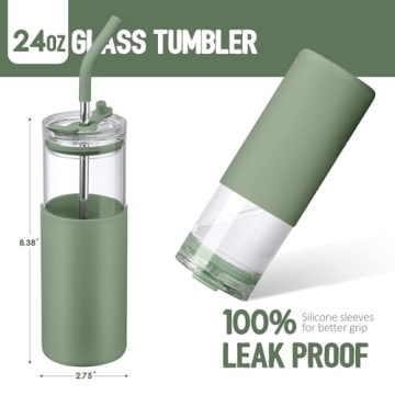 Eco-Friendly 24oz Glass Tumbler with Lids & Straws