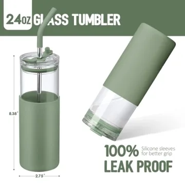 Eco-Friendly 24oz Glass Tumbler with Lids & Straws