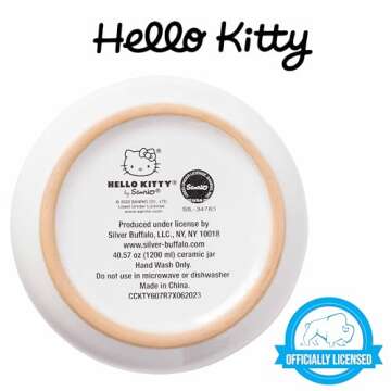 Silver Buffalo Sanrio Hello Kitty Halloween Spooky Skeleton Web Ceramic Cookie Snack Candy Jar with Airtight Bamboo Lid, Black and White (Small)