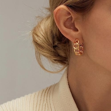 Trendy Gold Chain Link Hoop Earrings Ideal for Everyday Style