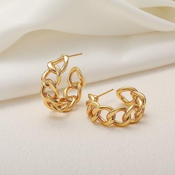 Trendy Gold Chain Link Hoop Earrings Ideal for Everyday Style