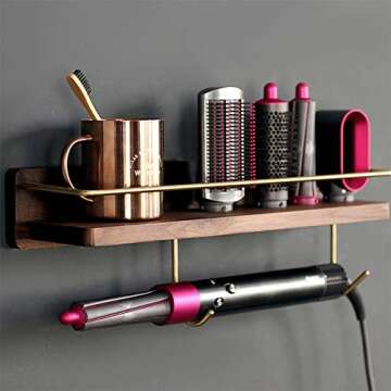 Affogato Wall Mounted Holder for Dyson Airwrap Styler Hair Curler Storage Solution - Elegant Wood St...