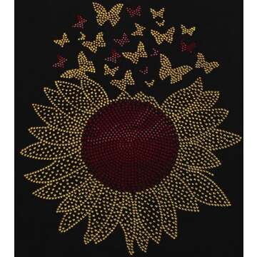 MAKARTHY Women Sparkly Sequined Shirts Plus Size Sexy Sunflower Print Off Shoulder T-Shirt Tops, Black+ Gold Sunflower, Medium