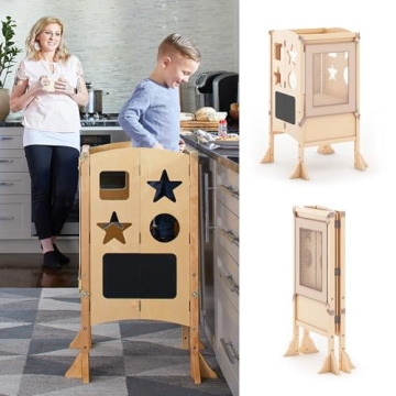 Guidecraft Classic Kitchen Helper® Toddler Tower - Adjustable Wooden Stool