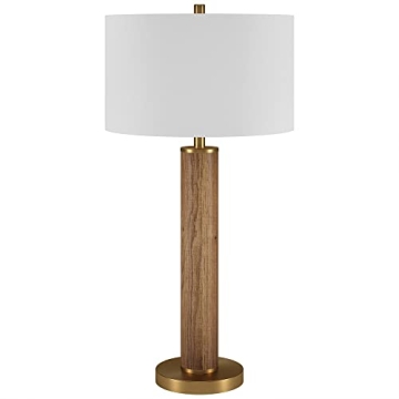 Elegant Henn&Hart Tall Table Lamp in Rustic Oak and Brass