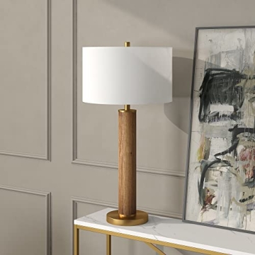 Elegant Henn&Hart Tall Table Lamp in Rustic Oak and Brass