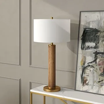 Elegant Henn&Hart Tall Table Lamp in Rustic Oak and Brass