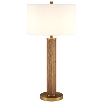 Elegant Henn&Hart Tall Table Lamp in Rustic Oak and Brass