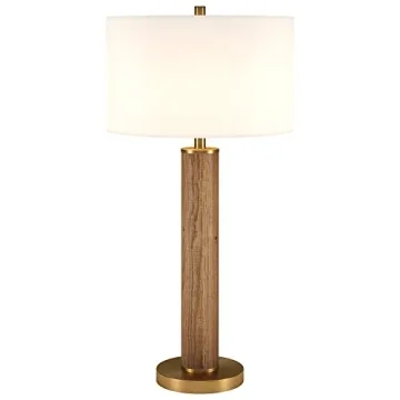 Elegant Henn&Hart Tall Table Lamp in Rustic Oak and Brass