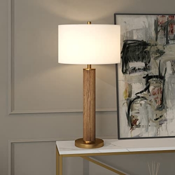 Elegant Henn&Hart Tall Table Lamp in Rustic Oak and Brass