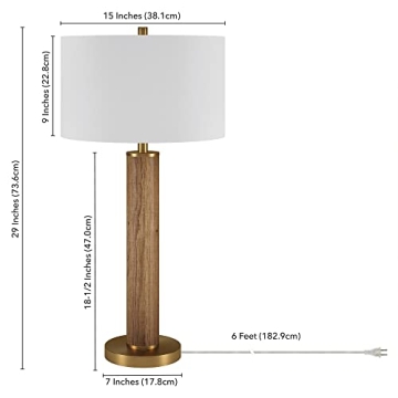 Elegant Henn&Hart Tall Table Lamp in Rustic Oak and Brass