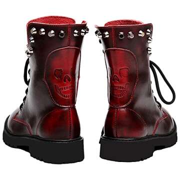 Shenn Women's Wine Red Mid Calf Combat Boots - Stylish Comfort