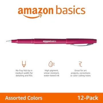 Amazon Basics Felt Tip Markers 12-Pack Vibrant Colors