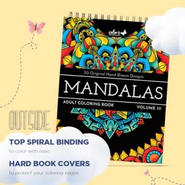 ColorIt Mandalas Volume III Spiral Bound Adult Coloring Book with 50 Mandala Patterns for Relaxation and Stress Relief - Includes Perforated Pages, Thick Paper, Hardback Covers, and Blotter Page
