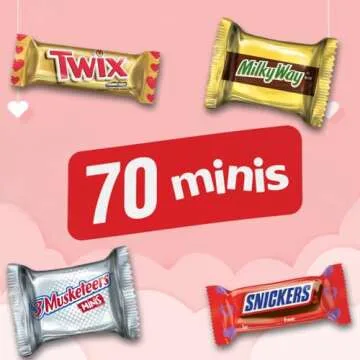 SNICKERS, TWIX, MILKY WAY & 3 MUSKETEERS Minis Individually Wrapped Valentine's Day Chocolate Bars Candy Dish Variety Pack, 70 Ct Bulk Bag
