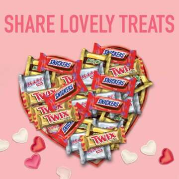 SNICKERS, TWIX, MILKY WAY & 3 MUSKETEERS Minis Individually Wrapped Valentine's Day Chocolate Bars Candy Dish Variety Pack, 70 Ct Bulk Bag