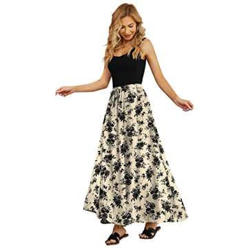 Yincro Women's Flowy Maxi Skirt Summer Pleated High Waisted Casual Long Skirts with Pockets (Black F...
