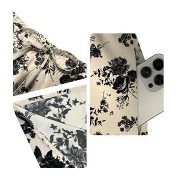 Yincro Women's Flowy Maxi Skirt Summer Pleated High Waisted Casual Long Skirts with Pockets (Black Flower Light Beige, 2XL)