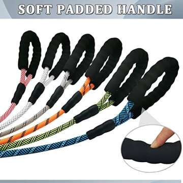 MayPaw Dog Leash Heavy Duty Rope- Comfortable Padded Handle, 3/4/5/6/7/8/10/12/15 FT Outdoor Walking Training Lead Leash for Large Medium Dogs (1/2" x 6ft, White-Black dot)