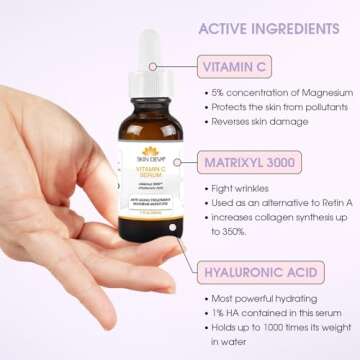SKIN DEVA 1 oz Serum Vitamin C and Hyaluronic Acid Serum for Face + Matrixyl 3000 Anti Aging Serum, Boost Skin Collagen, Dark Spot Corrector, Anti Wrinkle Facial Serums
