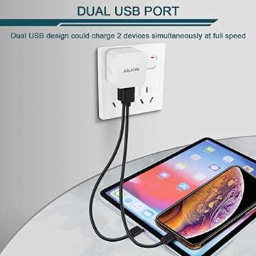 2Pack USB Wall Charger Plug, AILKIN 2.4A Dual Port USB Adapter Power Cube Fast Charging Station Box Base for iPhone 15 14 13 12 Pro Max SE 11 XR XS X/8, Samsung, Phones USB Charge Block-White Brick