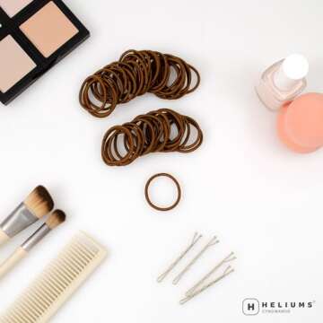Heliums Small Hair Ties - Brown - No Damage Mini 1 Inch Reusable 2mm Elastics for Thin Hair and Kids...