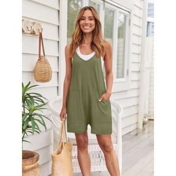 AUTOMET Women’s Spaghetti Strap Summer Romper Jumpsuit with Pockets for Beach and Casual Outings