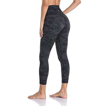 HeyNuts Hawthorn Athletic Women's High Waisted Yoga Leggings, Buttery Soft Workout Pants Compression 7/8 Leggings with Inner Pockets Camo Grey_25'' XXS(00)
