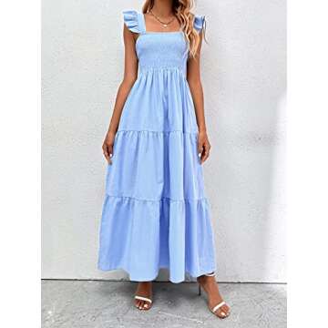 MakeMeChic Women's Summer Beach Boho Dress Casual Floral Spaghetti Strap Square Neck Long Maxi Sun Dresses Blue M