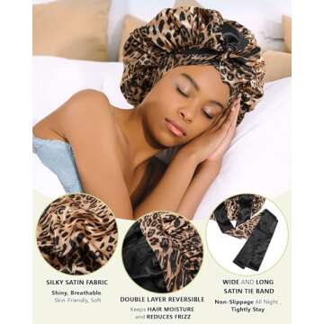 Satin Bonnet for Women Curly Hair Wrap with Tie Band