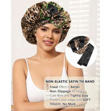Satin Bonnet for Women Curly Hair Wrap with Tie Band