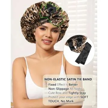 Satin Bonnet for Women Curly Hair Wrap with Tie Band
