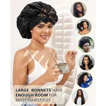 Satin Bonnet for Women Curly Hair Wrap with Tie Band