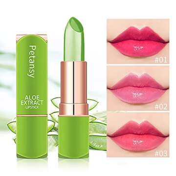 Petansy 4 Colors Aloe Vera Lipstick Jelly Lipstick Long Lasting Moisturizing Lip Balm Magic Temperat...