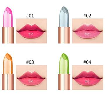 Petansy 4 Colors Aloe Vera Lipstick Jelly Lipstick Long Lasting Moisturizing Lip Balm Magic Temperature Color Changing Lip Care