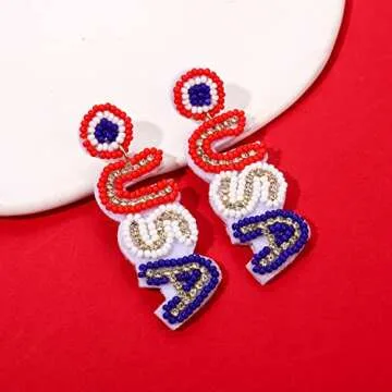 Stylish Beaded American Flag Earrings for 4th of July Celebrations - Handmade Gifts for Any Occasion