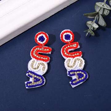 American Flag Beaded 4th of July Earrings for Women